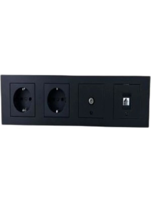 MB Grup Ovivo Siyah 4 Lü Set 2 Adet Topraklı Priz+1 Adet Tv-Uydu+1 Adet Numeris+1 Adet 4 Lü Çerçeve
