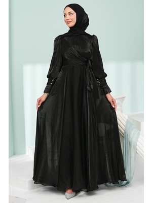 İmaj Butik Siyah Yan Bağlamalı Kol Detaylı Janjan Abiye