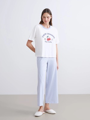 Lc Waikiki Yeni Sezon Kiraz Baskılı Kadın Kaprili Pijama Takımı