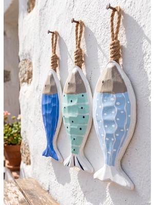 The Mia Retro Coastal 3'lü Balık Biblo Duvar Süsü 16 cm