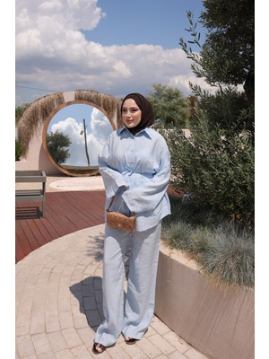 İmaj Butik Bebe Mavi Bel Bağlamalı Gömlek Pantolonlu Takım