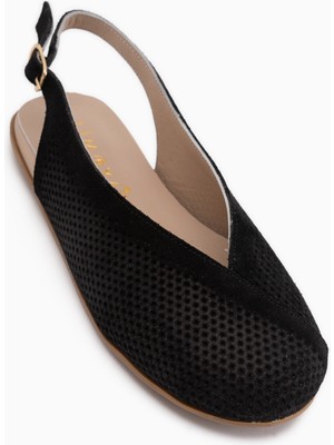 Limoya Avin Hakiki Deri Siyah Süet Kadın Slingback Babet