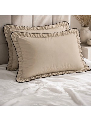 Calina Home Bej Fırfırlı Biyeli Yastık Kılıfı (2 Adet)