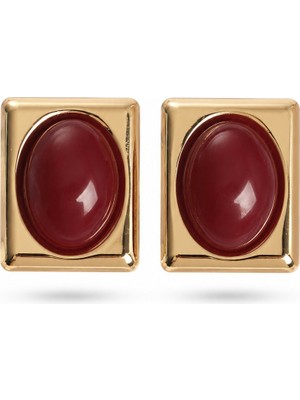 Serelya Bordo Kare Model Vintage Gold Renk Kadın Küpe