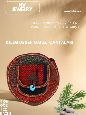 NV JEWELRY Kilim Desenli Yuvarlak Çanta
