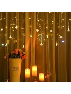 Uravas Store Mey Ithalat® 4 Metre 19 Saçaklı Yıldız Perde LED Işık Seti