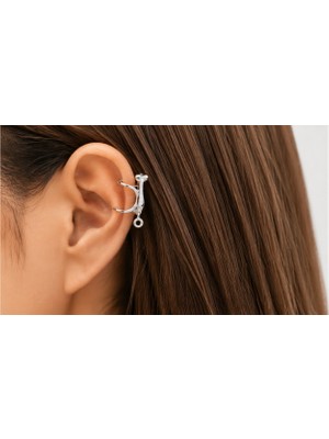 Polybotum Kadın Simli Kulak Manşeti Gümüş Renk Şık Ear Cuff Klipsli Küpe Zarif Takı Aksesuar
