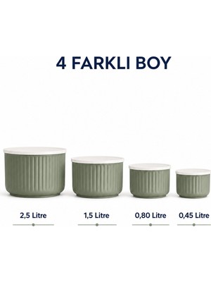 Ezupack 4'lü Yuvarlak Saklama Kabı Seti Çizgili Bej | 2.5l 1.5l 0.80L 0.45L | Mikrodalga ve Dondurucu Uyumlu