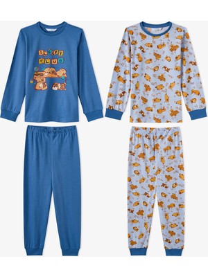 Penti Erkek Çocuk Mavi Sleepy Club Uzun Kollu Pamuklu 2'li Pijama Takımı