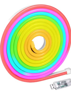 Akıllı Rgb LED Neon Şerit Işık 3m USB Bağlantılı Uzaktan Kumanda ve Mobil Uygulama Kontrolü