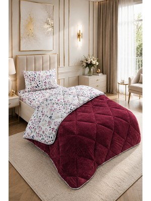 Ely Parker Renkli Desenli Tek Kişilik Yorgan Peluş Çift Taraflı Yastık Kılıflı (Çarşafsız)