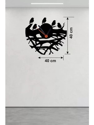 Mey Ithalat® Dallarda Kuşlar Tasarım Ahşap Duvar Saati - 40X40 cm Dekoratif Saat