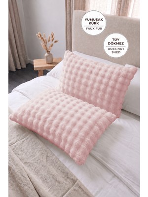 Evien Home Bubble Kürklü Peluş 2'li Yastık Kılıfı 50X70 cm Tavşan Tüyü Yumuşak Supersoft Dekoratif