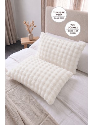 Evien Home Bubble Kürklü Peluş 2'li Yastık Kılıfı 50X70 cm Tavşan Tüyü Yumuşak Supersoft Dekoratif