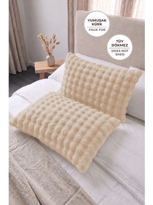 Evien Home Bubble Kürklü Peluş 2'li Yastık Kılıfı 50X70 cm Tavşan Tüyü Yumuşak Supersoft Dekoratif