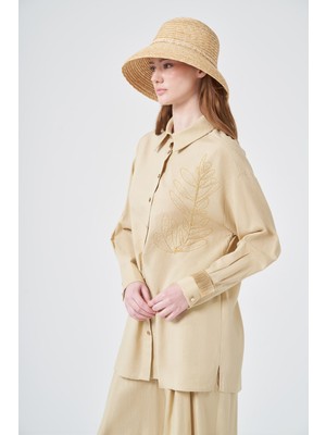 Garmi Kadın Zincir Işleme Tencel Keten Takım Beige