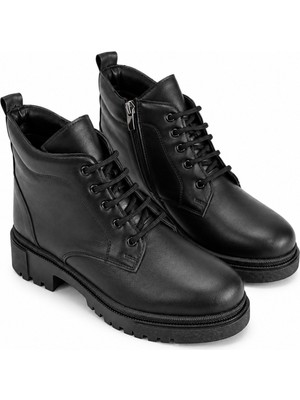 Ern Shoes Kadın Siyah Su Geçirmez Bağlı ve Fermuarlı Ortopedik Taban Bot