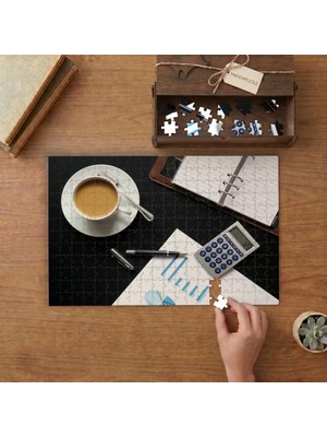 Çalışma Masası - Kahve - Iş - Proje Tasarımı 240 Parça Ahşap Puzzle Ahşap Kutuda  MP01625