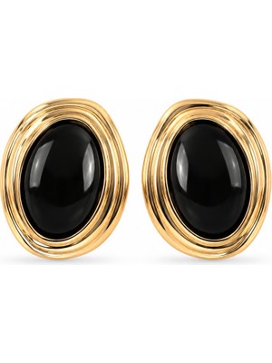 Serelya Pirinç Siyah Badem Model Vintage Gold Kadın Küpe