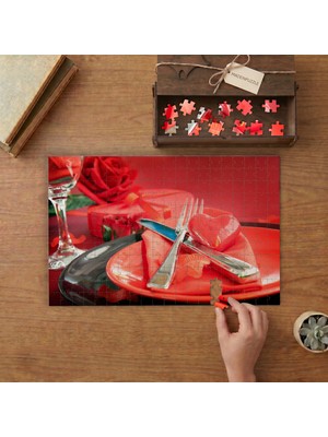 Romantik Akşam Yemeği Konsepti Tasarımı 240 Parça Ahşap Puzzle Ahşap Kutuda  MP00428