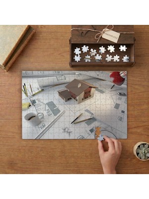 Maket Ev - Proje - Çalışma Masası  Tasarımı 240 Parça Ahşap Puzzle Ahşap Kutuda  MP01579