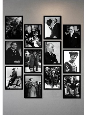 Nt Handmade Atatürk Resimleri 12’li Tablo Seti – Uv Baskılı Mdf Çerçeve Görünümlü Şık Duvar Dekorasyonu