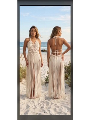 Special Sign Freya Özel Üretim Örme Sırt Dekolteli Pamuklu Bikini Üstü Beach Club Plaj Sahil Elbise