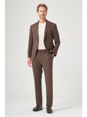 İmza Kahverengi Kırlangıç Yaka 6 Drop Slim Fit Tam Astar Esnek Takım Elbise 1001260148