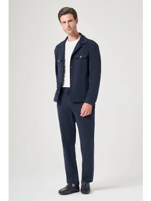 İmza Lacivert Berberi Yaka Örme Beli Lastikli 6 Drop Slim Fit Astarsız Esnek Takım Elbise 1001260177