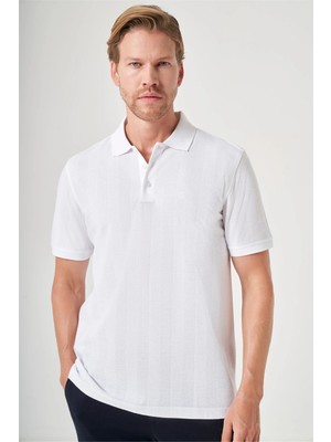 İmza Beyaz Polo Yaka Kısa Kol Cepsiz Comfort Fit %100 Pamuk Tişört 1011260162