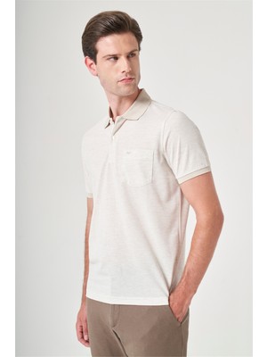 İmza Ekru-Kahverengi Örme Polo Yaka Kısa Kol Cepli Comfort Fit Pamuklu Tişört 1011260161