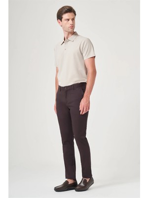 İmza Kahverengi Yan Cep Slim Fit Casual Pamuklu Chino Pantolon 1003260178