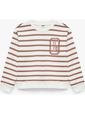 Koton Uzun Kollu Bisiklet Yaka Baskı Detaylı Çizgili Sweatshirt