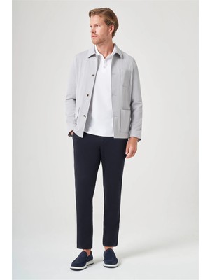 İmza Taş Berberi Yaka Çizgili Desen Gofreli Slim Fit Casual Mont 1007260153