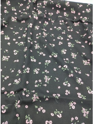 Elna Kumaş Siyah Pembe Çiçekli Pamuk Viskon Kumaş – Hafif | 150 cm En