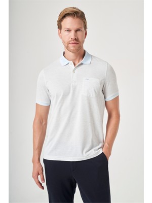 İmza Beyaz-Mavi Örme Polo Yaka Kısa Kol Cepli Comfort Fit Pamuklu Tişört 1011260161