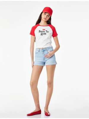 Koton Pamuklu Yüksek Bel Slim Fit Duble Paça Mini Denim Şort
