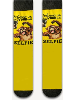 Neşeli Çoraplar Selfie Monkey Renkli Unisex Çorap