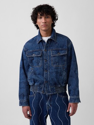 Gap Erkek Koyu Mavi Gap × Hfr Işlemeli Denim Bomber Ceket By Daveed Baptiste
