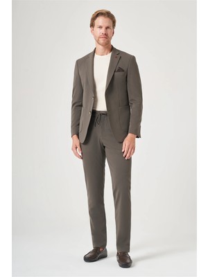 İmza Haki Mono Yaka 6 Drop Slim Fit Beli Lastikli Takım Elbise 1001260194