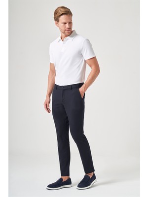 İmza Lacivert Yan Cep Örme Slim Fit Casual Pamuklu Chino Pantolon 1003260905