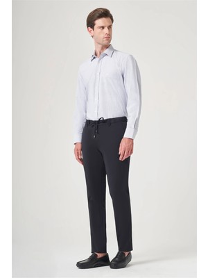 İmza Lacivert Yan Cep Düz Paça Örme Lastikli Slim Fit Beli Lastikli Jogger Pantolon 1003260164