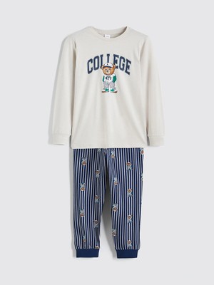 Lc Waikiki Yeni Sezon Bisiklet Yaka Ayı Teddy Baskılı Erkek Çocuk Pijama Takımı