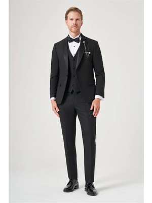 İmza Siyah 6 Drop Slim Fit Esnek Yelekli Damatlık 1001260301
