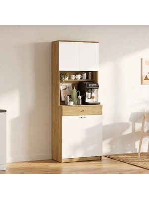 Adore Mobilya Lungo 4 Kapaklı Çok Amaçlı Kahve Köşesi - Florida Meşe/ Beyaz 72x195x45 cm