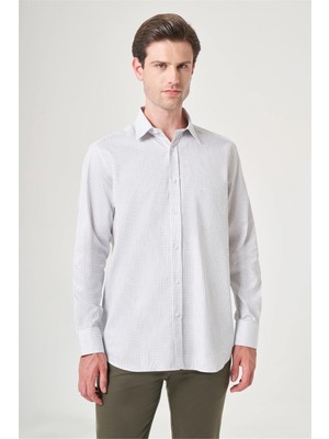 İmza Beyaz-Siyah Sert Yaka Uzun Kol Cepli Kareli Desen Comfort Fit %100 Pamuk Gömlek 1004260220