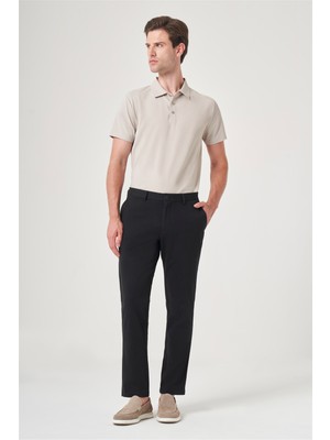 İmza Siyah Yan Cep Örme Slim Fit Casual Pamuklu Chino Pantolon 1003260905