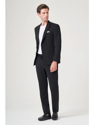 İmza Siyah Mono Yaka 6 Drop Slim Fit Beli Lastikli Takım Elbise 1001260194