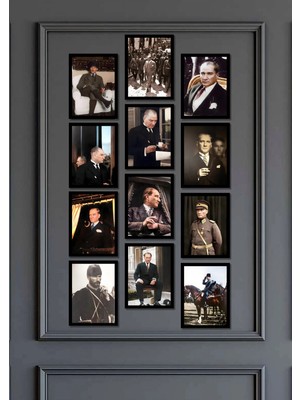 Nt Handmade Mustafa Kemal Atatürk Tablo Seti 12 Parça – Modern Çerçeve Görünümlü Dekoratif Duvar Süsü