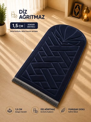 Yüsrina Home Yüsrina Ipek Kadife 1.5 cm Süngerli, Özel Nakış Detaylı Namazlık, Ortopedik Seccade + Çanta